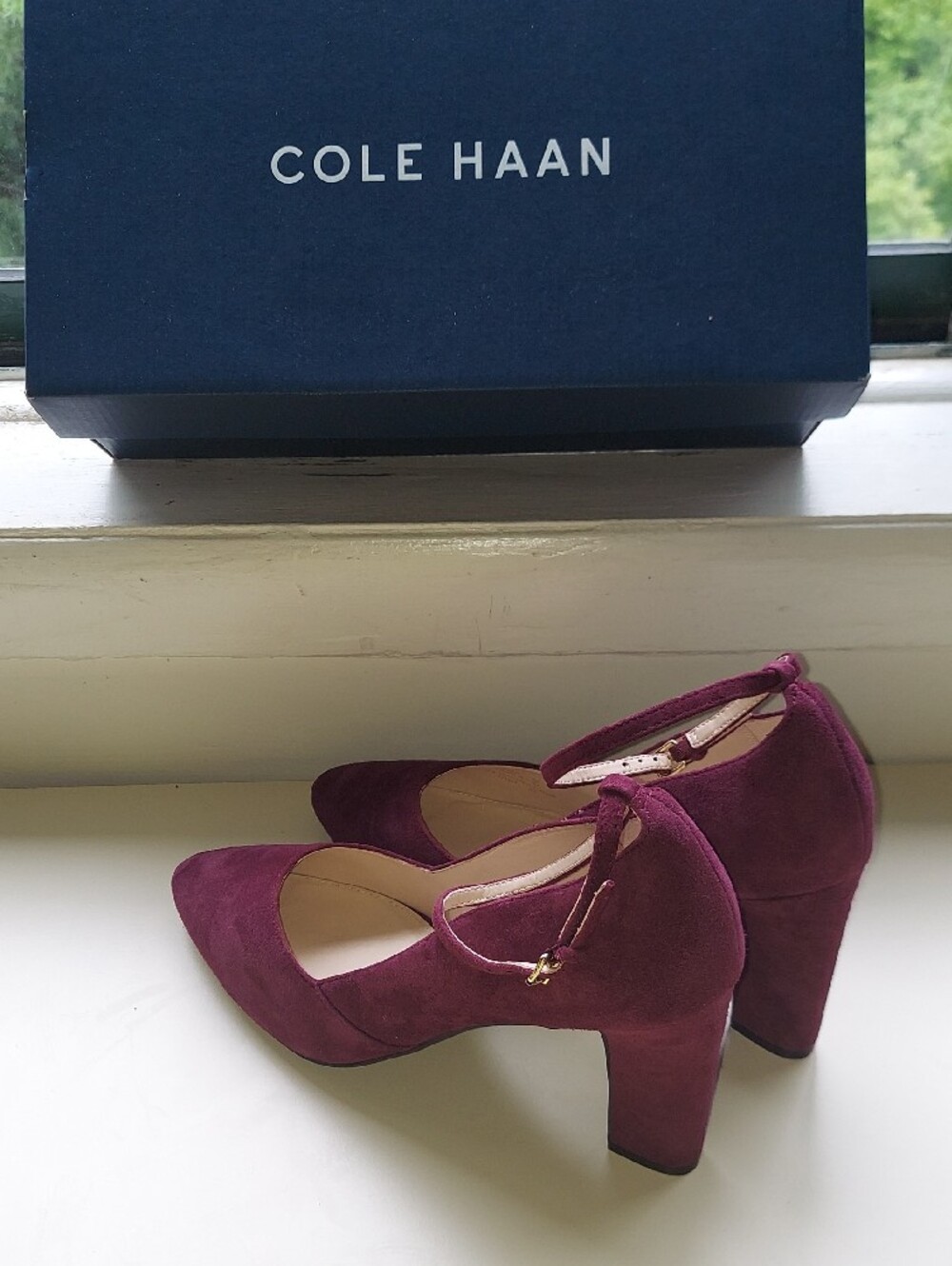 Cole Haan Wine Suede Ankle Strap Block Heel Rubber Sole Cushioned Insole Size 10 - Picture 11 of 15